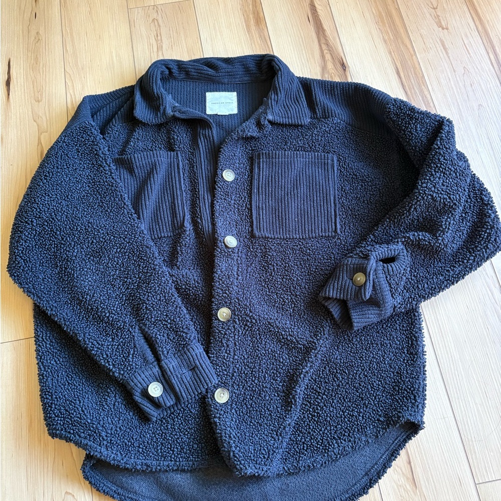 American Eagle Navy Blue Oversized Fleece Shacket Women’s Small